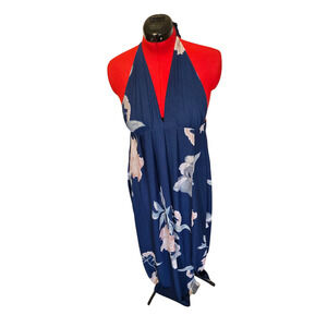 Unbranded halter blue floral maxi dress, no size marking**